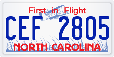 NC license plate CEF2805