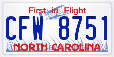 NC license plate CFW8751
