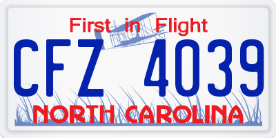 NC license plate CFZ4039