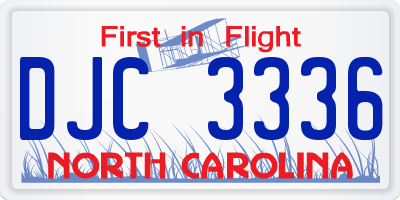 NC license plate DJC3336