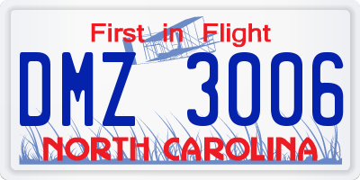 NC license plate DMZ3006