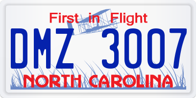 NC license plate DMZ3007