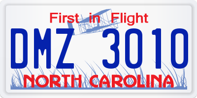 NC license plate DMZ3010