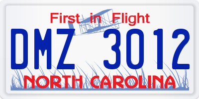 NC license plate DMZ3012