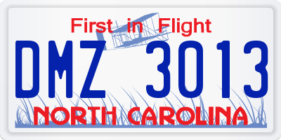 NC license plate DMZ3013