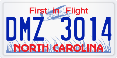 NC license plate DMZ3014