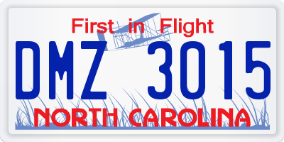 NC license plate DMZ3015