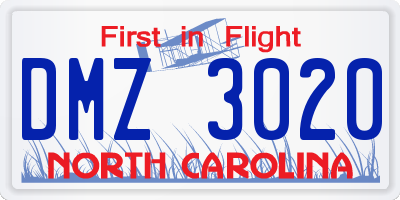 NC license plate DMZ3020