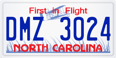 NC license plate DMZ3024