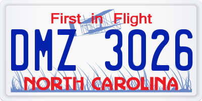 NC license plate DMZ3026