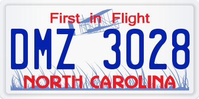 NC license plate DMZ3028