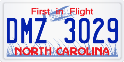 NC license plate DMZ3029