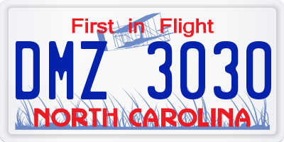 NC license plate DMZ3030
