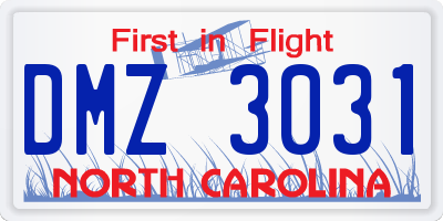 NC license plate DMZ3031