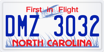 NC license plate DMZ3032