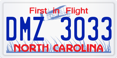 NC license plate DMZ3033