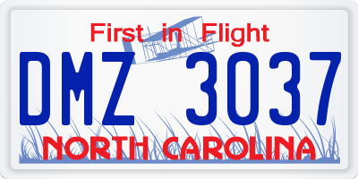 NC license plate DMZ3037