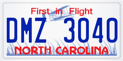 NC license plate DMZ3040