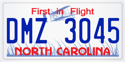 NC license plate DMZ3045