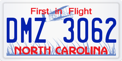 NC license plate DMZ3062