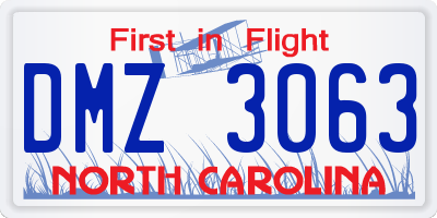 NC license plate DMZ3063