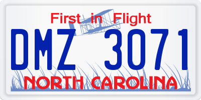 NC license plate DMZ3071