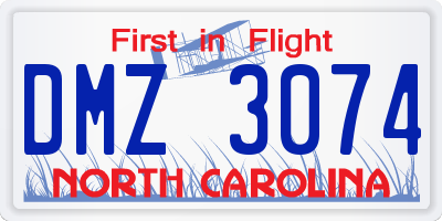 NC license plate DMZ3074