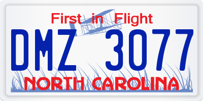 NC license plate DMZ3077