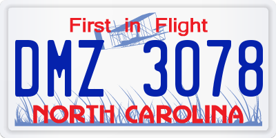 NC license plate DMZ3078