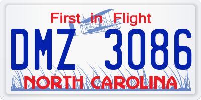 NC license plate DMZ3086