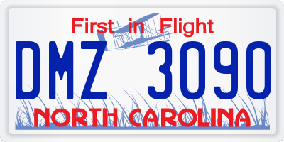 NC license plate DMZ3090