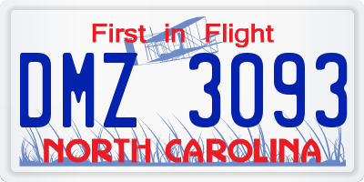 NC license plate DMZ3093