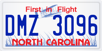 NC license plate DMZ3096