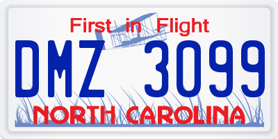 NC license plate DMZ3099