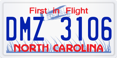 NC license plate DMZ3106