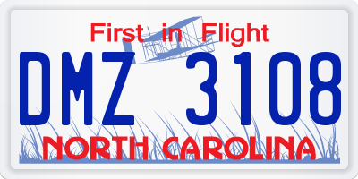 NC license plate DMZ3108