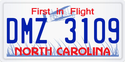 NC license plate DMZ3109