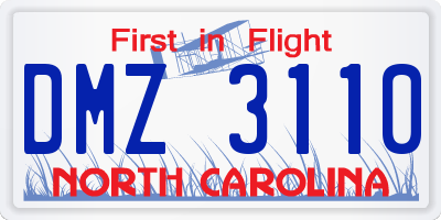 NC license plate DMZ3110