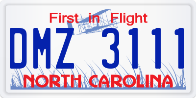 NC license plate DMZ3111
