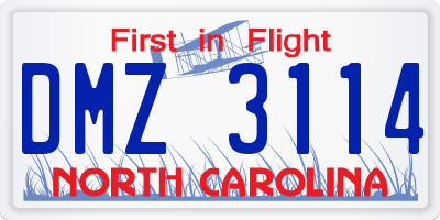 NC license plate DMZ3114