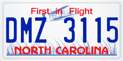 NC license plate DMZ3115