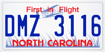 NC license plate DMZ3116