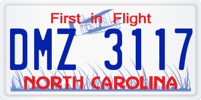 NC license plate DMZ3117