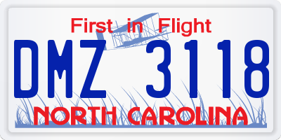NC license plate DMZ3118