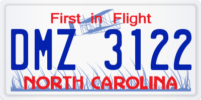 NC license plate DMZ3122