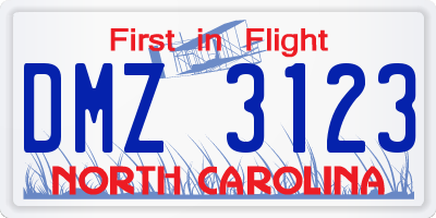 NC license plate DMZ3123