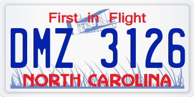 NC license plate DMZ3126