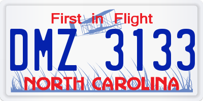 NC license plate DMZ3133