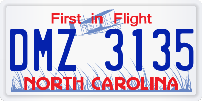 NC license plate DMZ3135