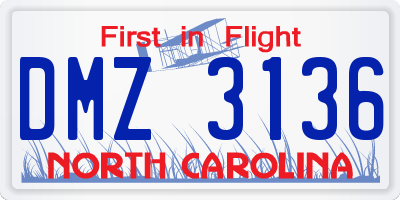 NC license plate DMZ3136